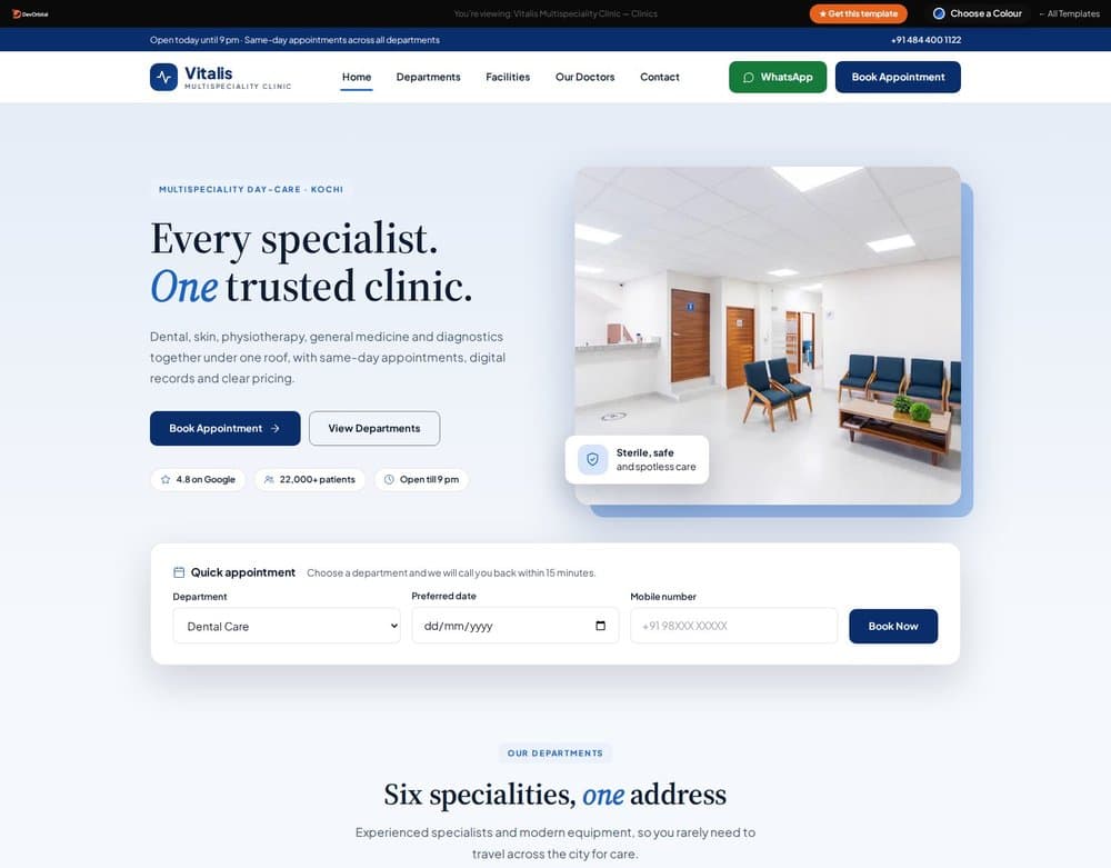 Vitalis Multispeciality Clinic template preview