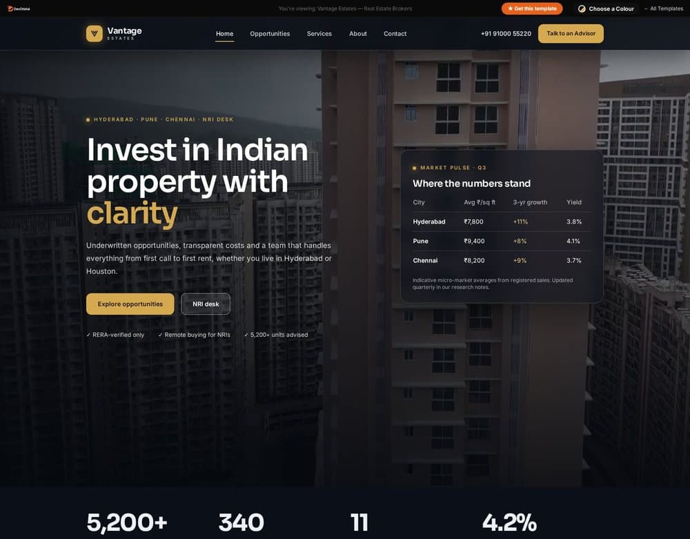 Vantage Estates template preview