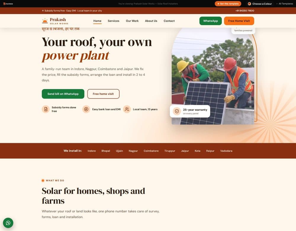 Prakash Solar Works template preview